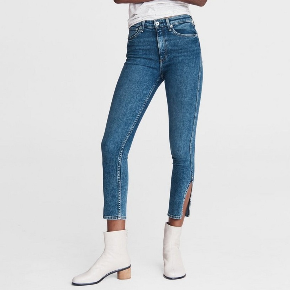 Rag & Bone Nina High-Rise Skinny Bridle Trail Blue Cropped Outseam Slit Jean 26